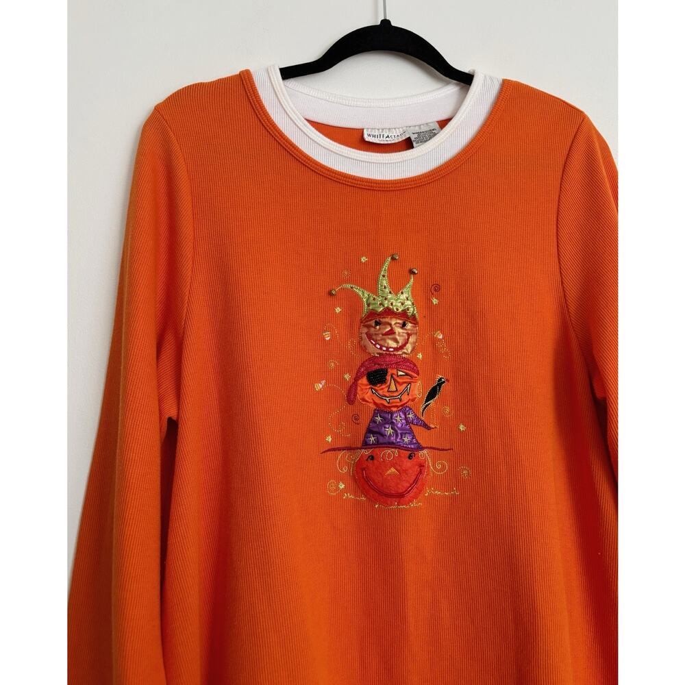 Orange and White Vintage White Stag Halloween Pumpkin Top 1X - Picture 2 of 5